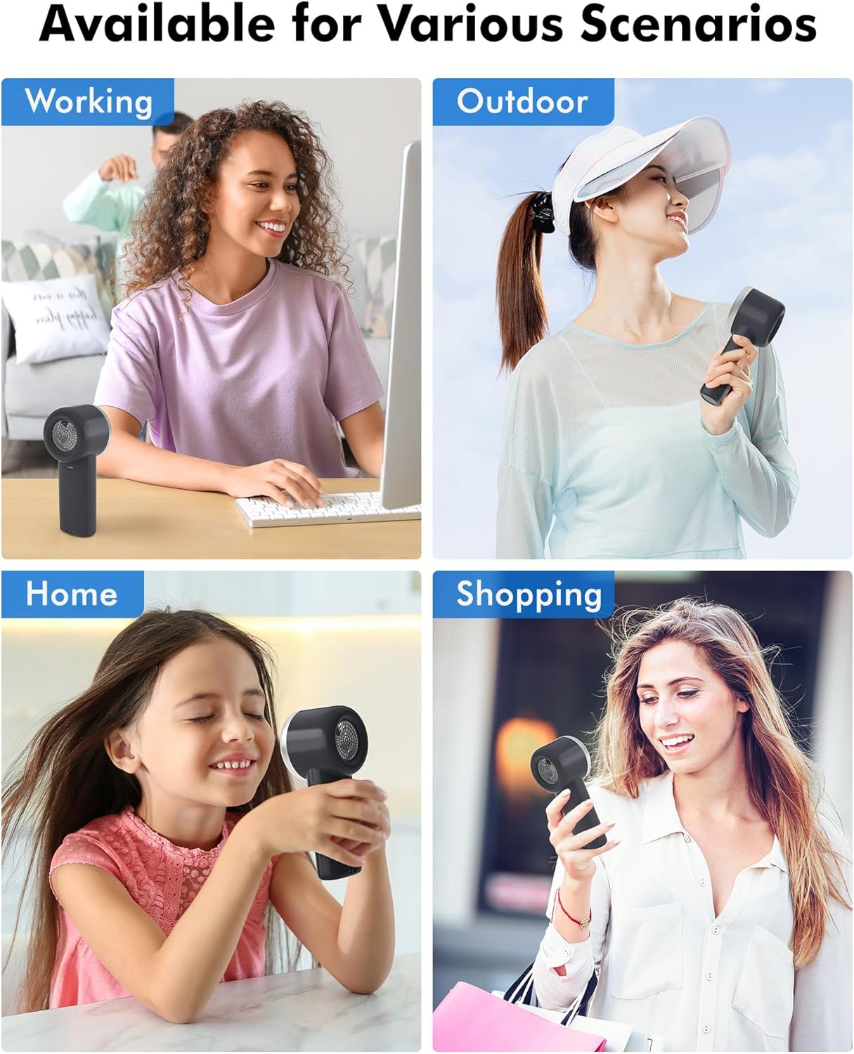 WHATOOK Portable Mini Fan: High Speed Cooling Fan, 10 Hours Battery Life, USB Rechargeable, Small Essentials for Women, Beach Travel, Vacation (Black)