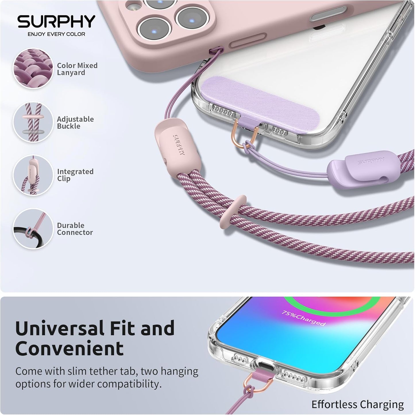 SURPHY 3 Pack Phone Wrist Strap with CellPhone Tether Tab, Cellphone Lanyard, Phone Strap with 2-Color Braided, Wrist Lanyard