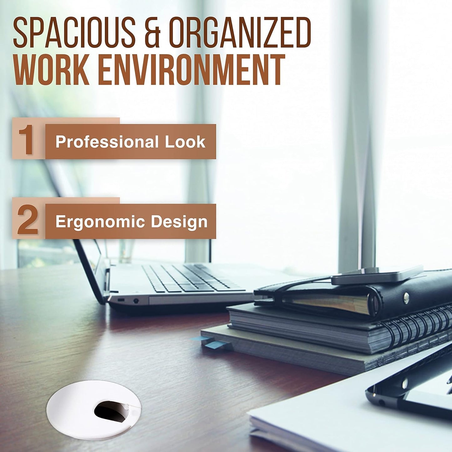 MAHDPRO Desk Grommet White 2 Inch (50 mm) Pack of 5-ABS Plastic Desk Cord Hole Cover to Arrange Cables & Wires Through Computer Table/Countertops