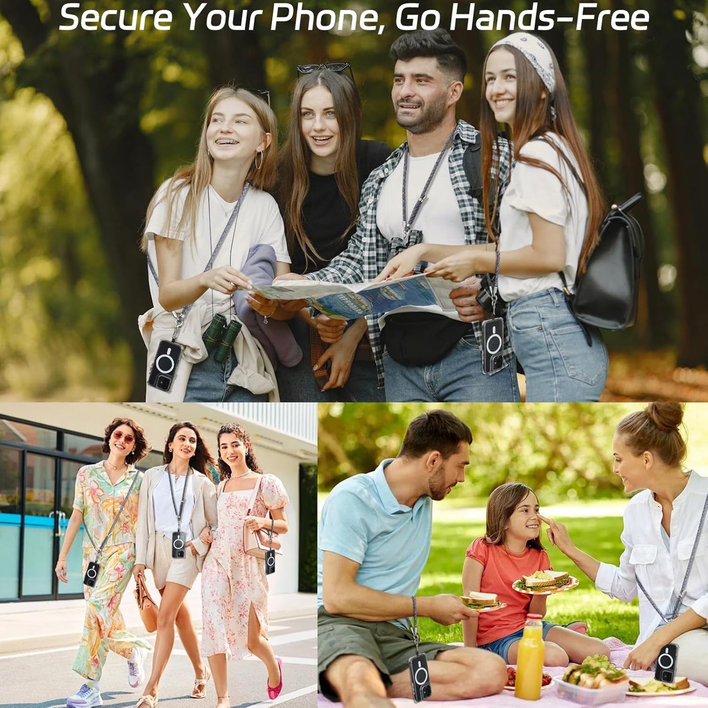 3-in-1 Adjustable Phone Lanyard Crossbody Cell Phone Neck Strap Universal Mobile Wrist Lanyard