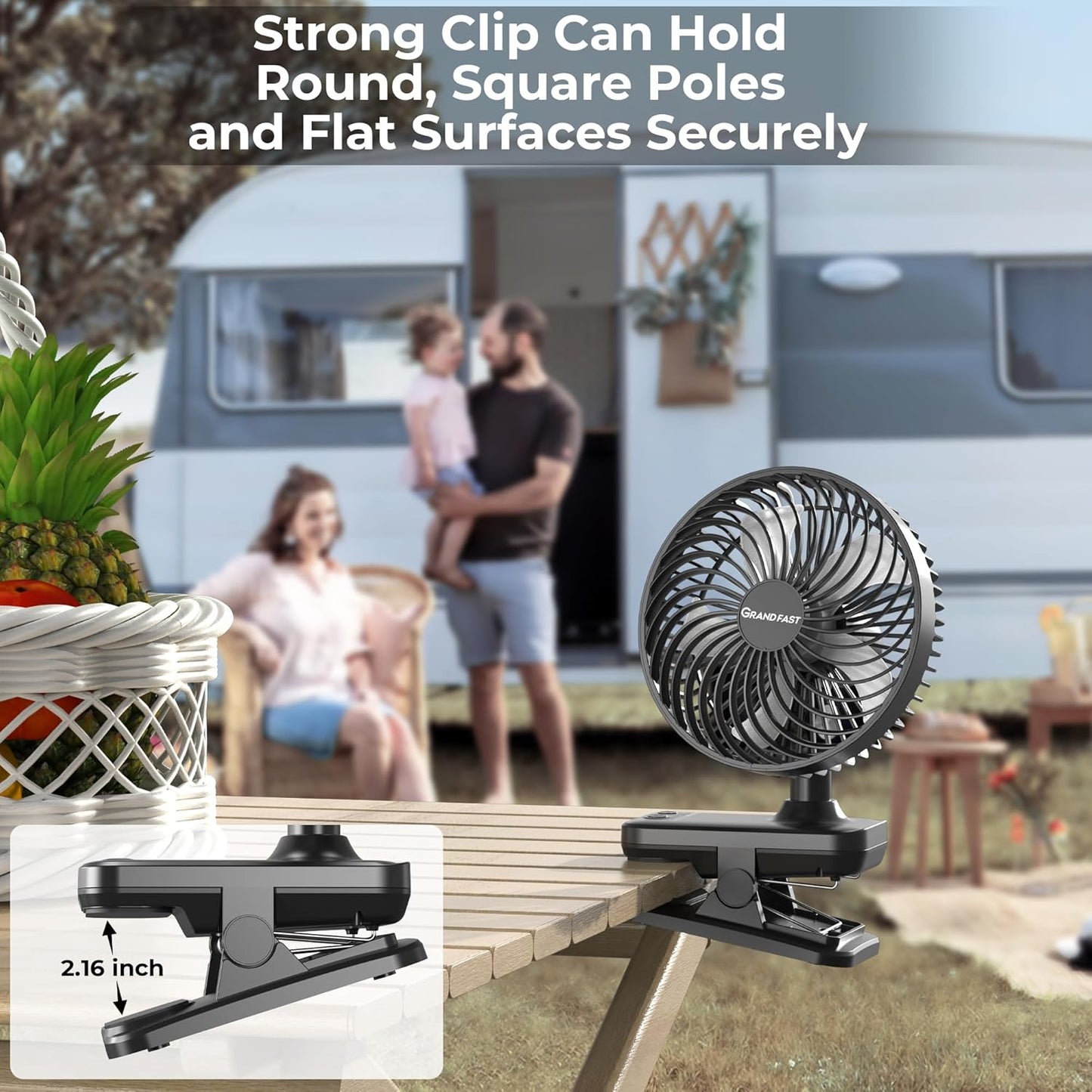 10000mAh Clip On Fan, 42H Run, Quiet & Auto Oscillating Table Fan, Rechargeable with 4 Powerful Speeds, Battery Operated Desk Fan with Sturdy Clamp for Camping Outdoor Travel RV Home Bedroom Office