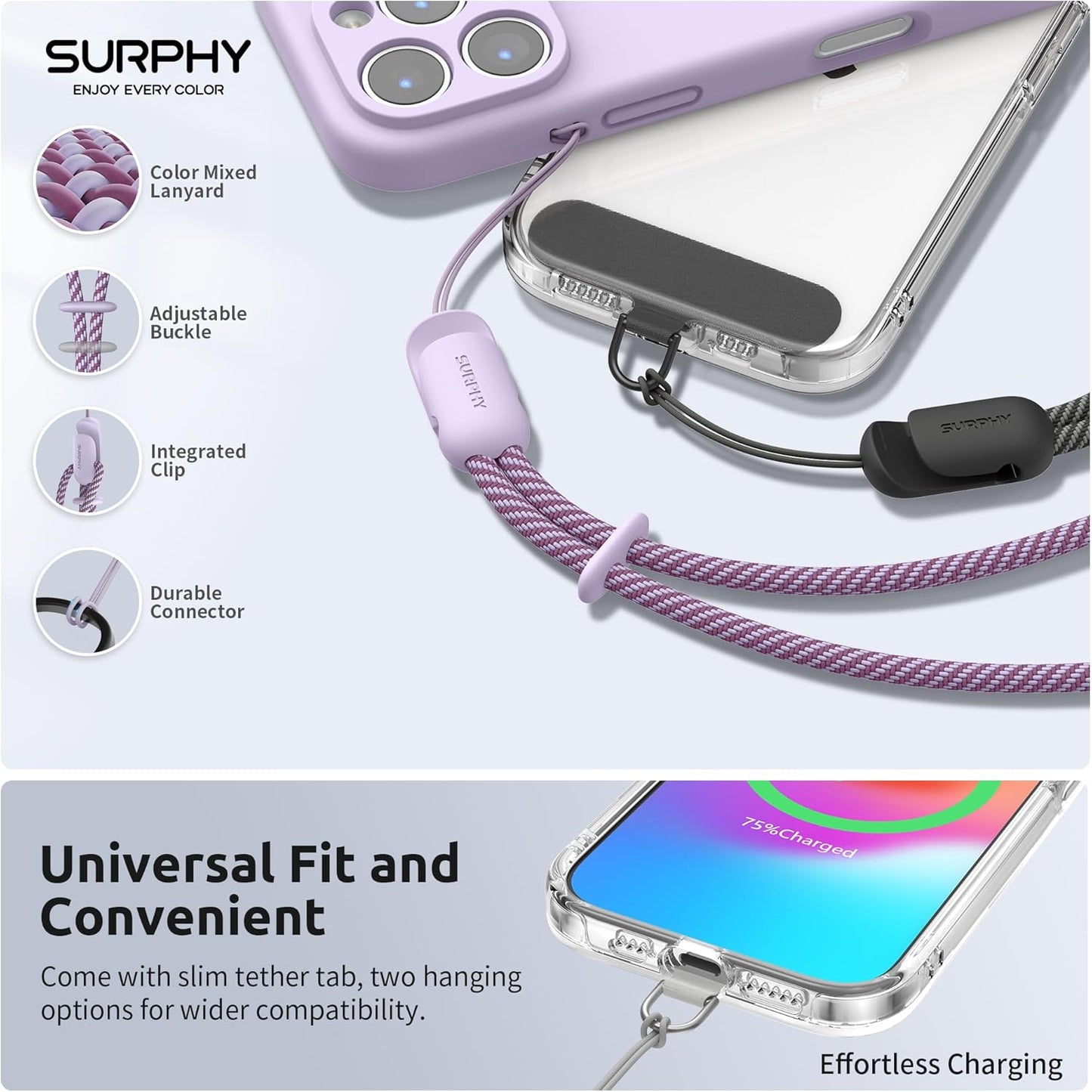 SURPHY 3 Pack Phone Wrist Strap with CellPhone Tether Tab, Cellphone Lanyard, Phone Strap with 2-Color Braided, Wrist Lanyard