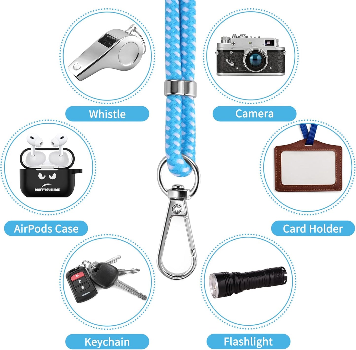 CACOE Phone Lanyard 2 PCS-2 PCS Adjustable Neck Strap,4 PCS Patches,Universal Crossbody Multifuctional Cell Phone Lanyards Compatible with Most Smartphones(Black+Bright Blue)