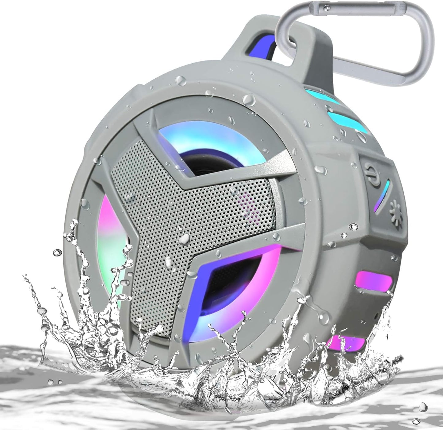 EBODA Shower Bluetooth Speaker, IPX7 Waterproof Portable Floating Speakers with Loud HD Sound, True Wireless Stereo Speaker with LED Light, 24H Play for Shower Pool Beach, Gifts for Men, Women - Gray