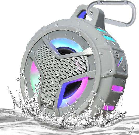 EBODA Shower Bluetooth Speaker, IPX7 Waterproof Portable Floating Speakers with Loud HD Sound, True Wireless Stereo Speaker with LED Light, 24H Play for Shower Pool Beach, Gifts for Men, Women - Gray