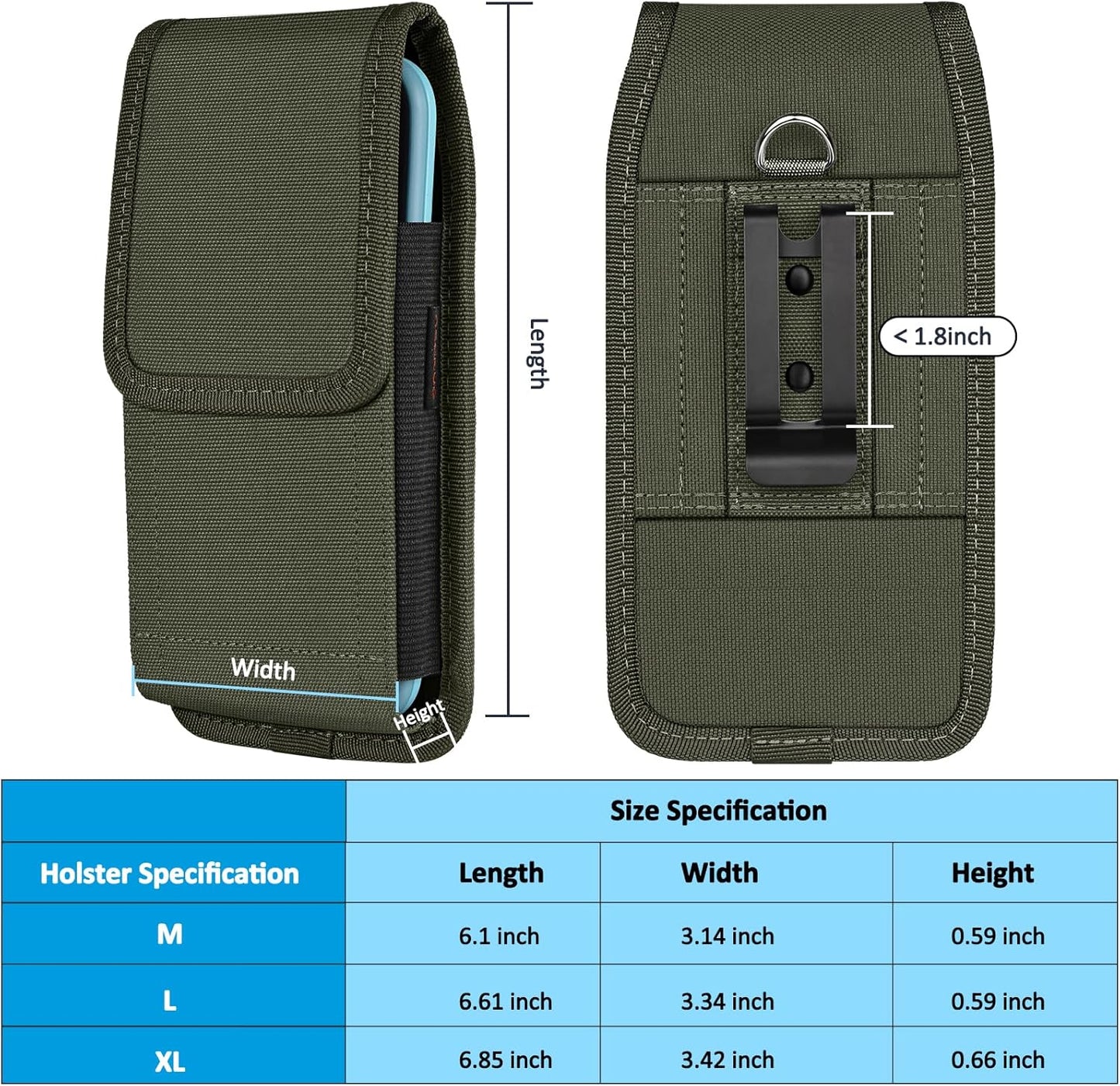 Phone Holster for Belt with Metal Clip and Magnetic Closure Compatible with Galaxy S25/S24/S23/S22/S21/S20 Ultra A16 A26 A35 A36 A55 A56 for Everyday Protection, XL-Green