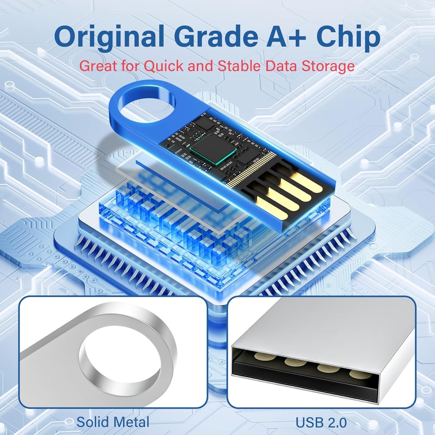 Customizable Flash Drives 2GB, Wooolken Personalized USB 2.0 Thumb Drives 10/20/50/100 Pack, Logo Pendrive Custom Memory Stick USB Engraved Logo (Metal)