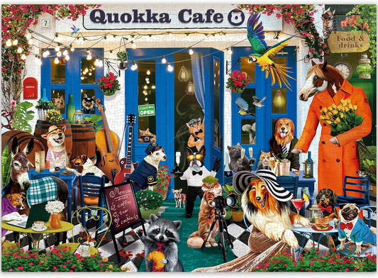 QUOKKA 1000 Piece Puzzles for Adults and Up - Jigsaw Puzzles for Men and Women - Funny Animals in Cafe for Kids Ages 8-12 and Up - Colourful Game Toy for Family
