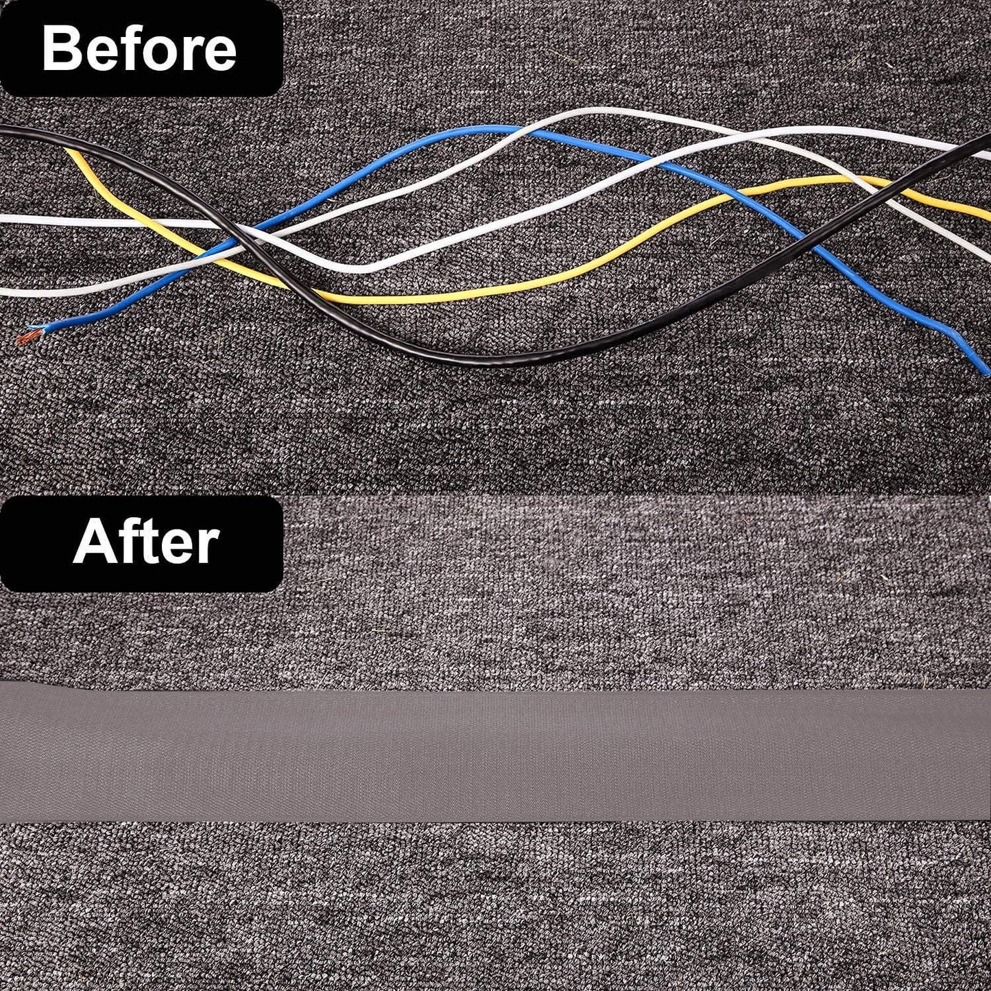 WILLBOND 2 Pack 10 ft x 3 Inch Cable Floor Strip Cable Cover Cords Carpet Protector Management Hook and Loop Tape for Wires on Floor Cords and Prevent a Trip Hazard (Gray)