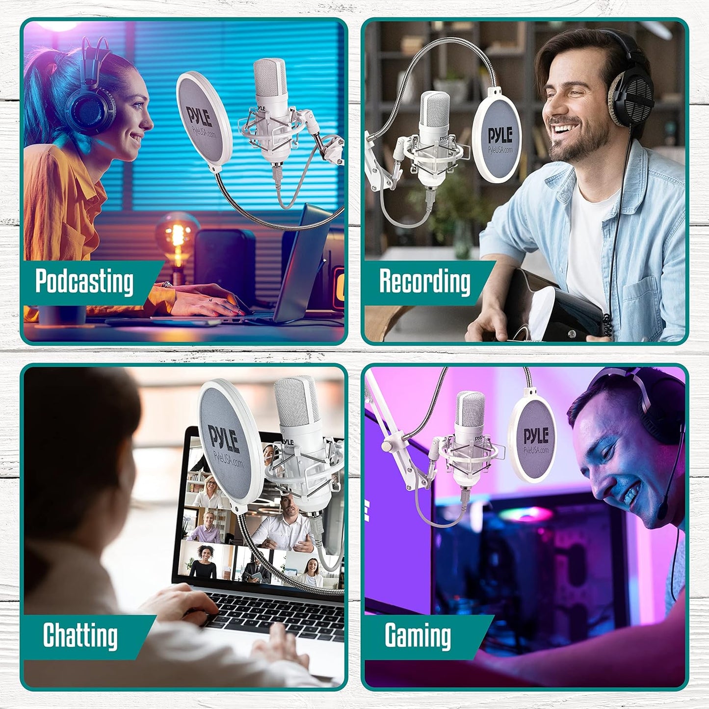 Pyle USB Condenser Microphone Streaming Kit - Professional Computer/Mac Mic Audio Cardioid Boom with Adjustable Arm Stand & Pop Filter for Podcast, Gaming, Studio, YouTube