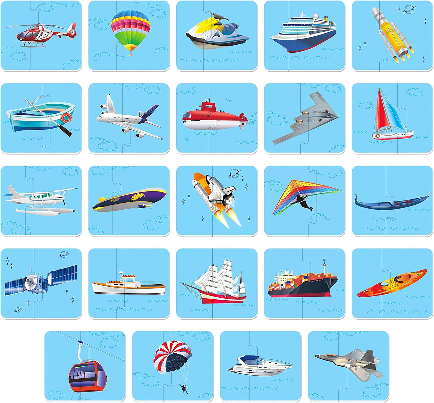 48 Vehicle Matching Puzzles with Error-Correction Mechanism Pre-Primer in 2 Pieces, Perfect for Preschool Learning (24 Blocks Double Sided)