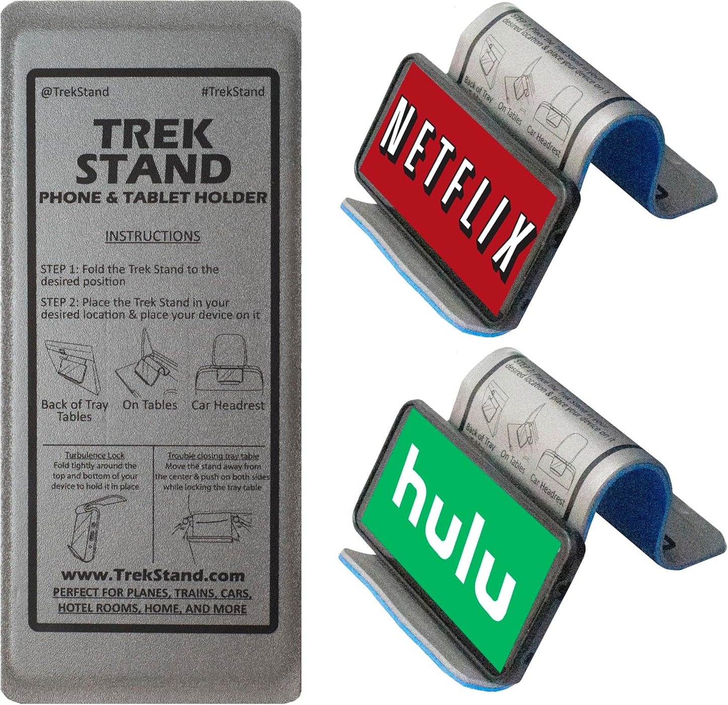 DTLgear Trek Stand Flexible Phone and Small Tablet Holder for Airplane, Office, Desk, Treadmill, Hotel, Kitchen, Plane Travel Essentials