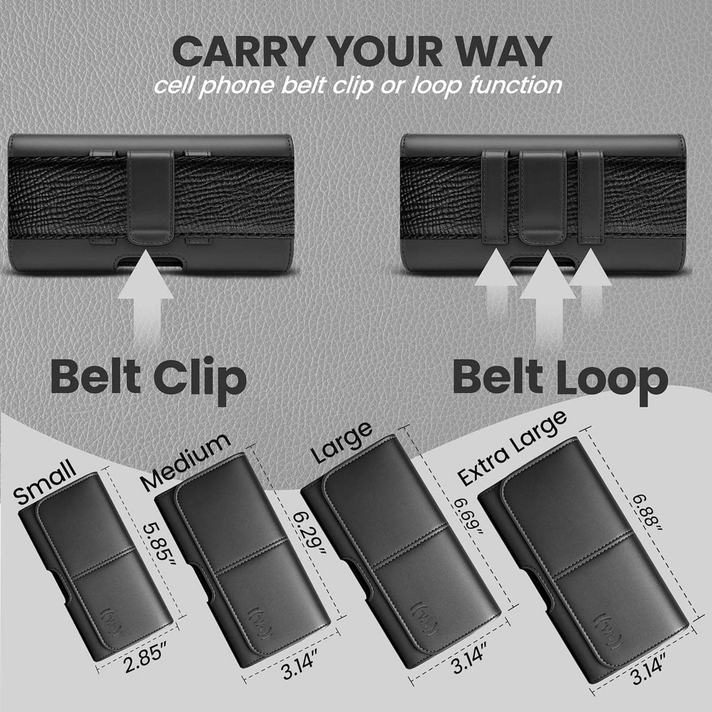 Phone Holster for Men & Women, Horizontal Cell Phone Case, Fits iPhone 17/16/15/14/13/12 Pro Max, Belt Clip/Loop Carrying Phone Pouch Holder, Black X-Large