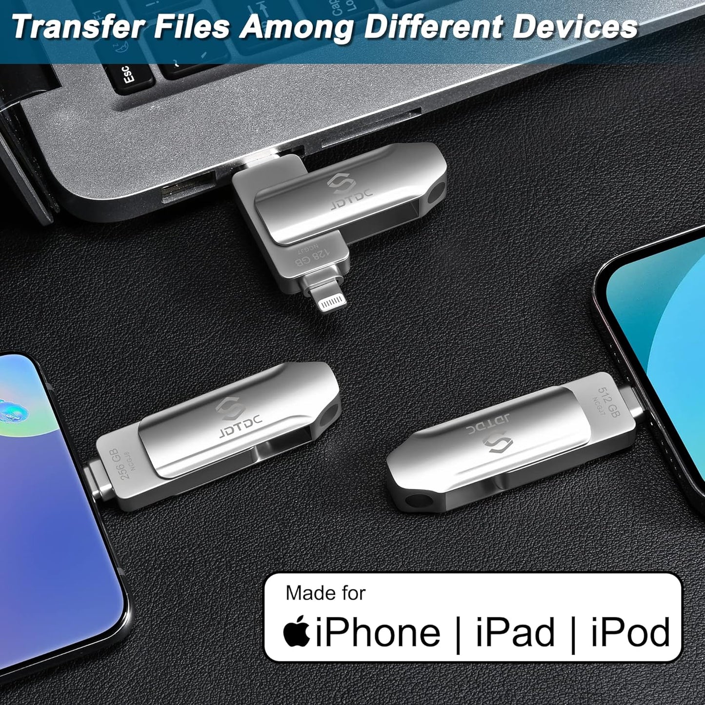 JSL JDTDC Apple MFi Certified 256GB Photo-Storage-Stick-For-iPhone-16-Flash-Drive External-Backup-Storage-iPhone-USB-Drive iPad Lightning USB C Photo-Stick Android Thumb-Drive-for-iPhone-Memory-Stick