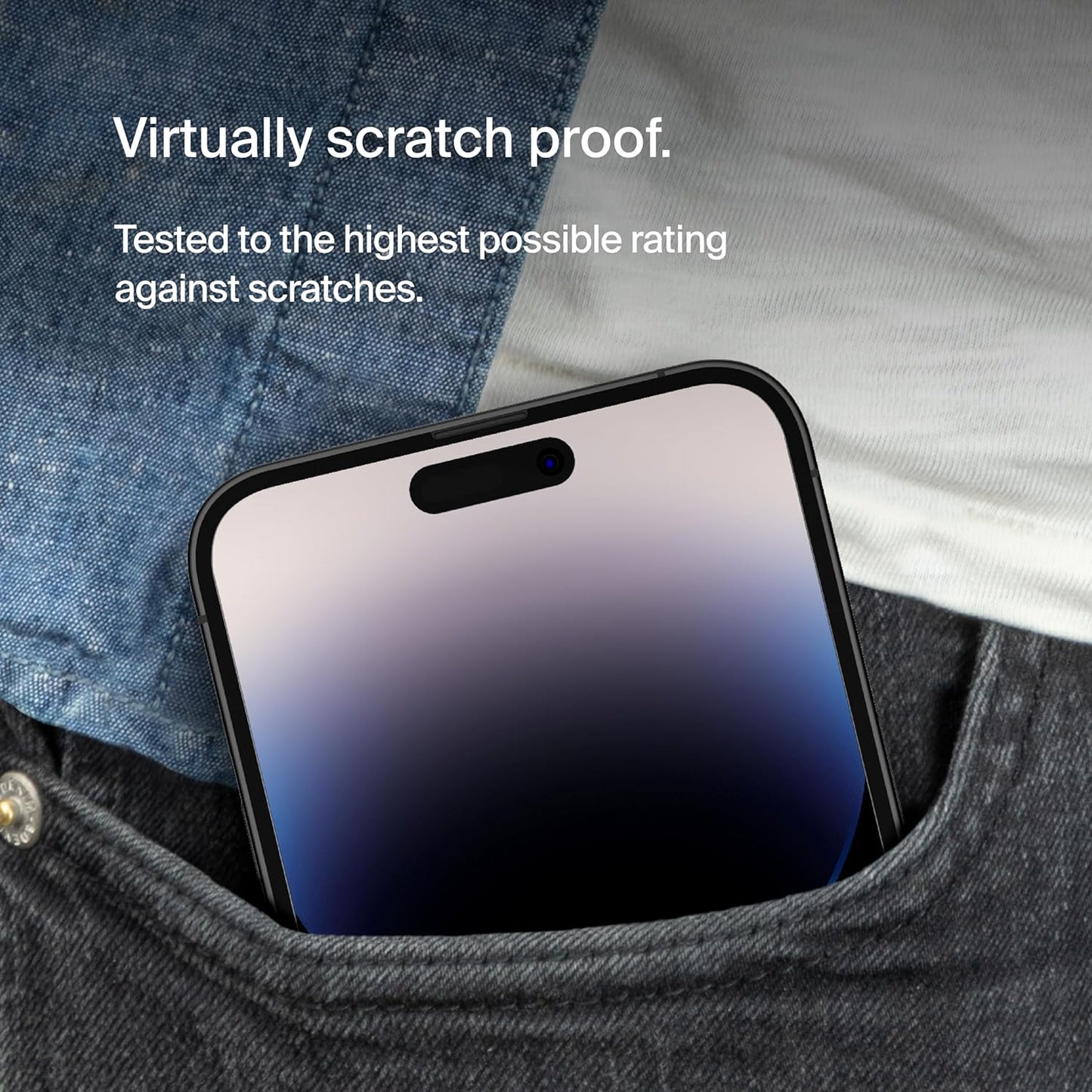 Belkin ScreenForce TemperedGlass Privacy Screen Protector for iPhone 14 Pro Max - Treated Surface with Anti-Fingerprint Coating and Included Easy Align Tray for Bubble-Free Application