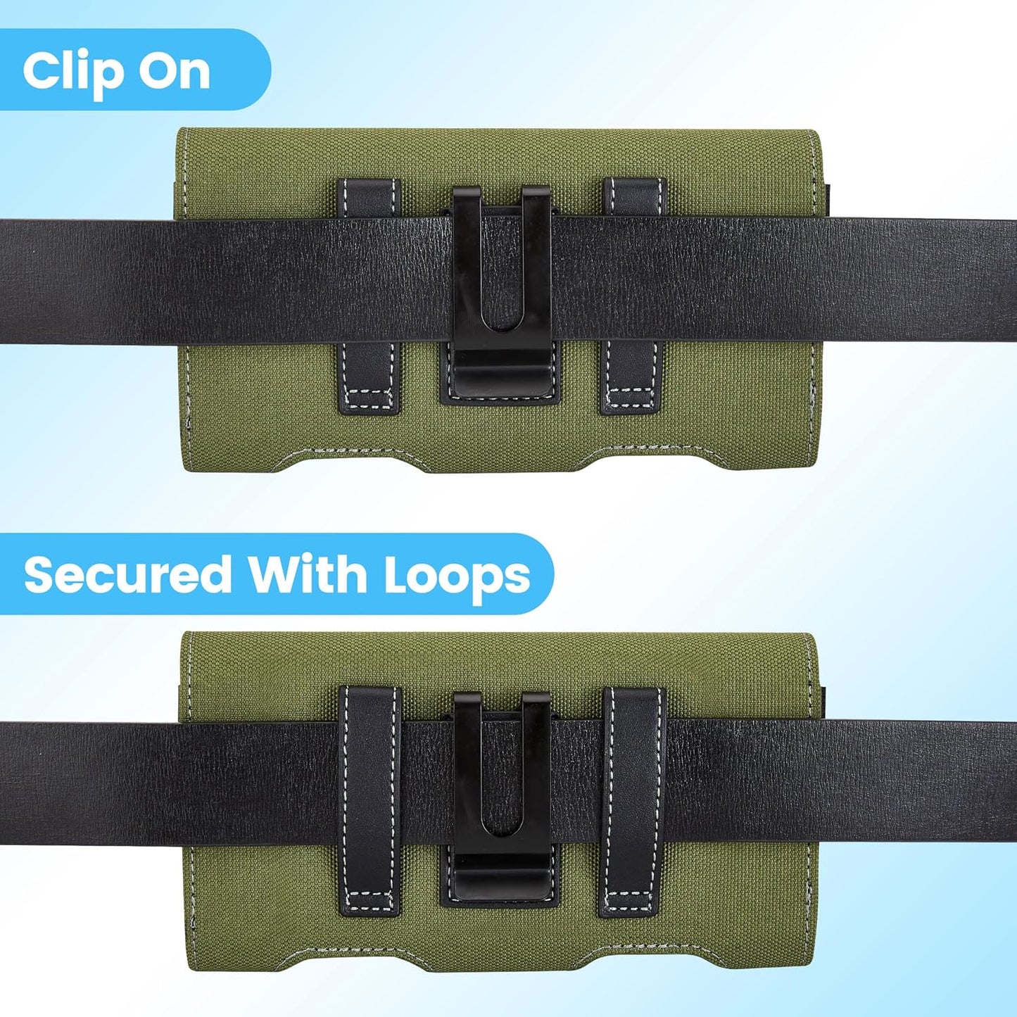 Mopaclle Nylon Horizontal Phone Holster for Men Belt, Magnetic Closure Cell Phone Belt Holder with Metal Clip and Dual Belt Loops for iPhone 13 mini, 12 mini, SE 2022, SE 2020, iPhone 8, 7, 6S, 6