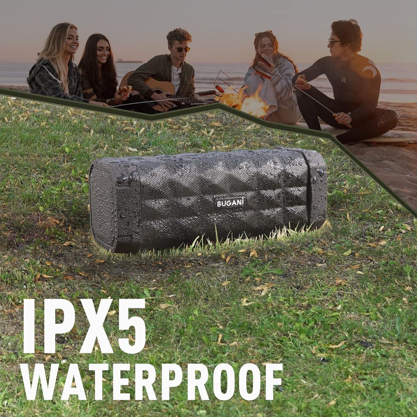 BUGANI Bluetooth Speakers Portable Bluetooth Speaker, 100ft Wireless Range, Louder Volume, Stereo Sound, Amazing Bass 24H Playtime, IPX5, Built-in Mic, Wireless Speaker for Ourdoor Indoor(Black)