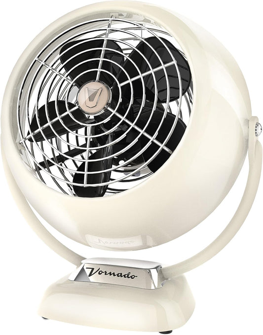 Vornado VFAN™ Jr. Vintage Fan, Small Metal Retro Air Circulator for Cooling & Décor, 2 Speed Settings, Adjustable Tilt, Powerful Airflow, Vintage White