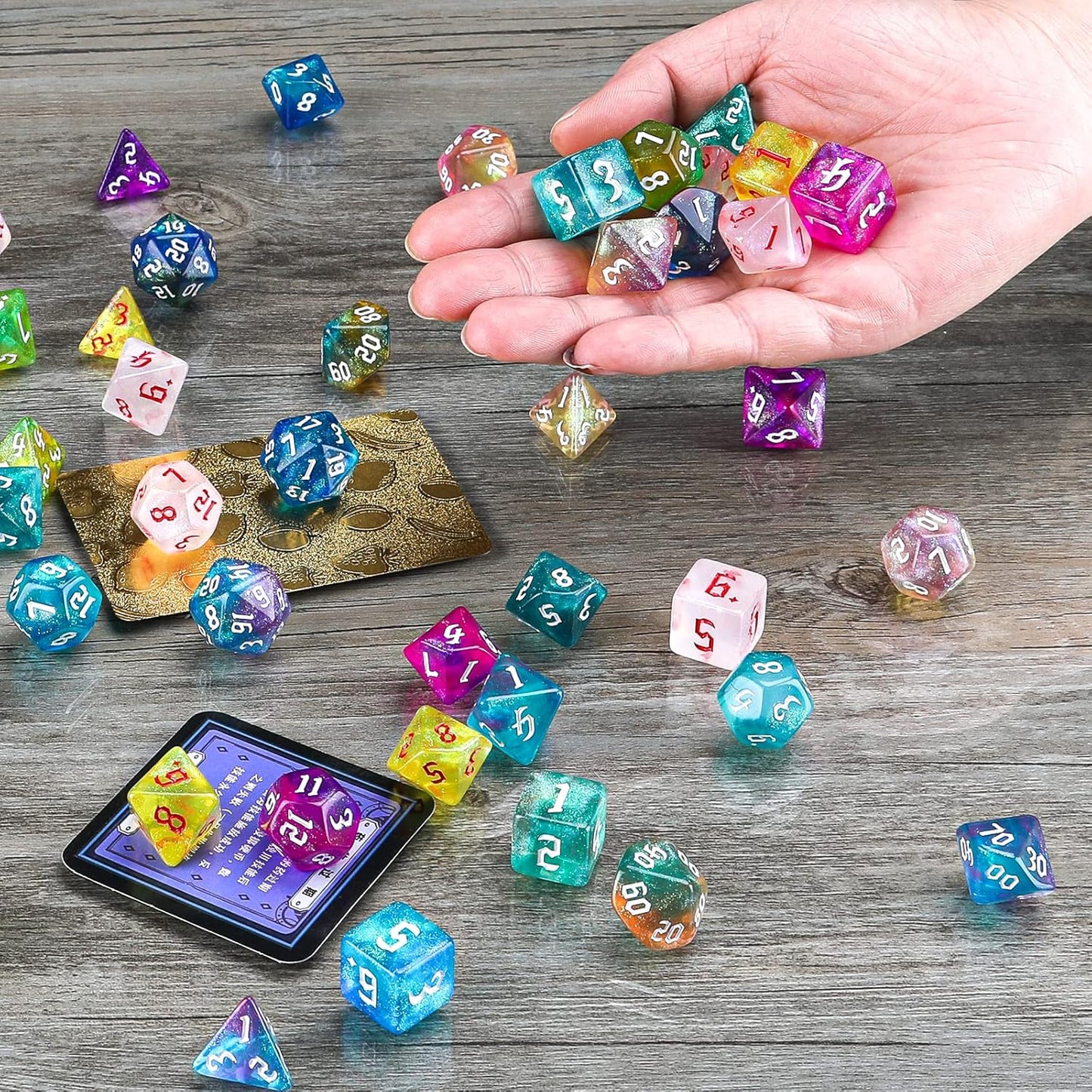 DND Dice Set, Surhugvy 10 X 7 (70 Pieces) Polyhedral Dice Set for Dungeons and Dragons DND RPG MTG Table Games with 10 Pack Black Bags