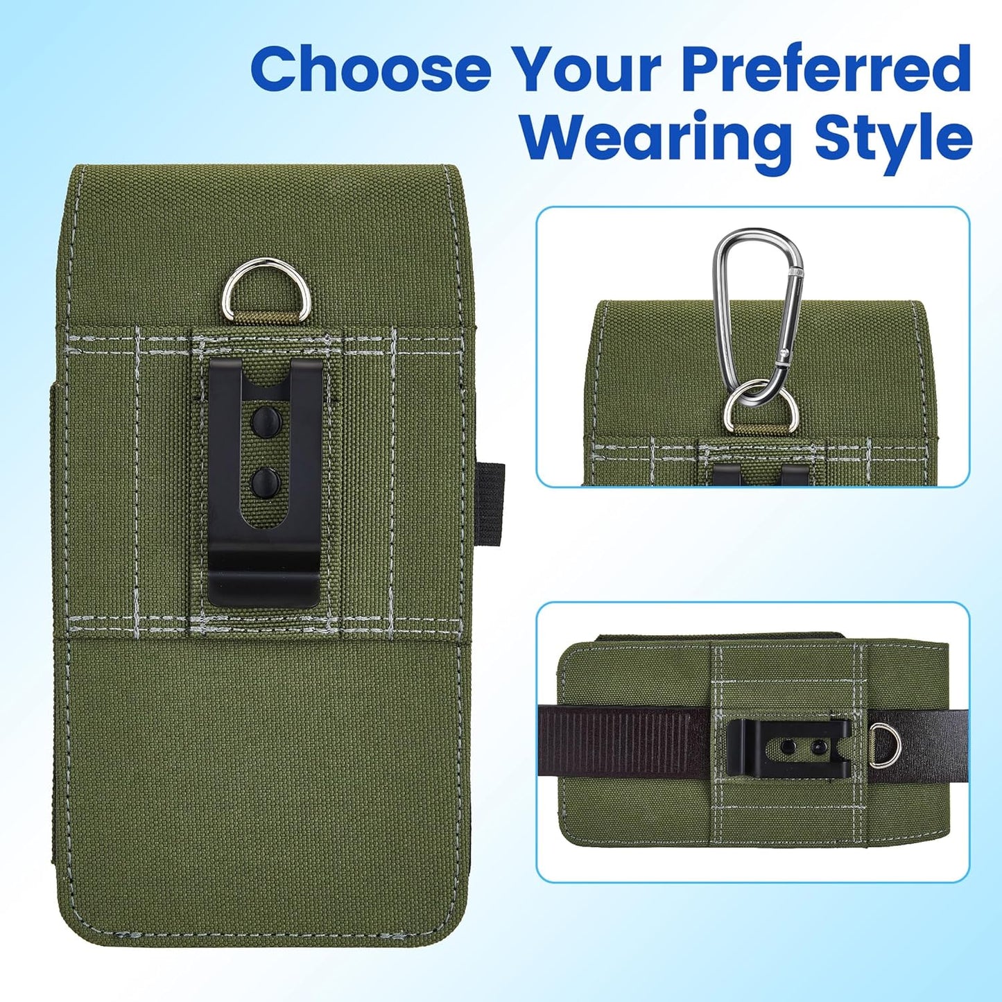 BECPLT for iPhone 17 Pro 17 16/15/14/13/12/11 Pro Belt Case Nylon Phone Holster with Belt Clip and Belt Loops Cell Phone Holder Carrying Pouch for Galaxy S25 S24 S23 S22 S21 S20 - Green