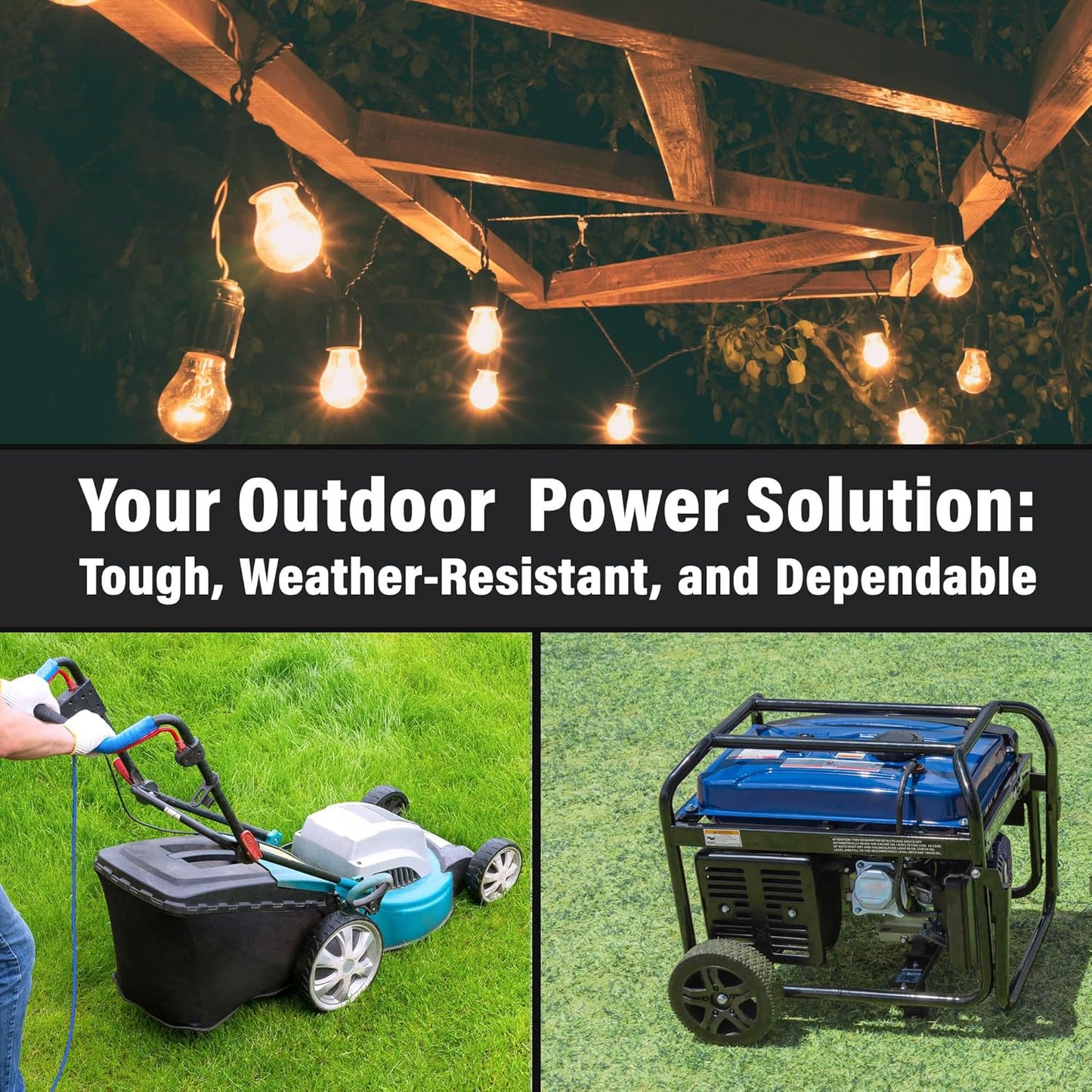 25 ft - 12 Gauge Heavy Duty Extension Cord - Lighted on Both Ends - SJTW Blue - Outdoor Extension_Cord Waterproof 25 ft by Premier Wire - 15 Amp ExtensionCord (25 Foot 12-Awg Power Cord Blue)