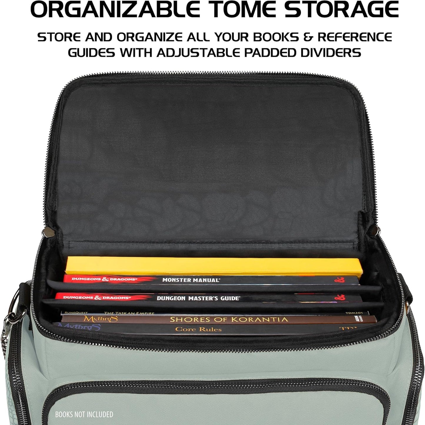 ENHANCE Travel Bag for DND Collector's Edition, Bag Compatible with Dungeons and Dragons, Battle Mat Holder, Dice Pockets and Accessories, Carry 4-8 Books (Silver Dragon)