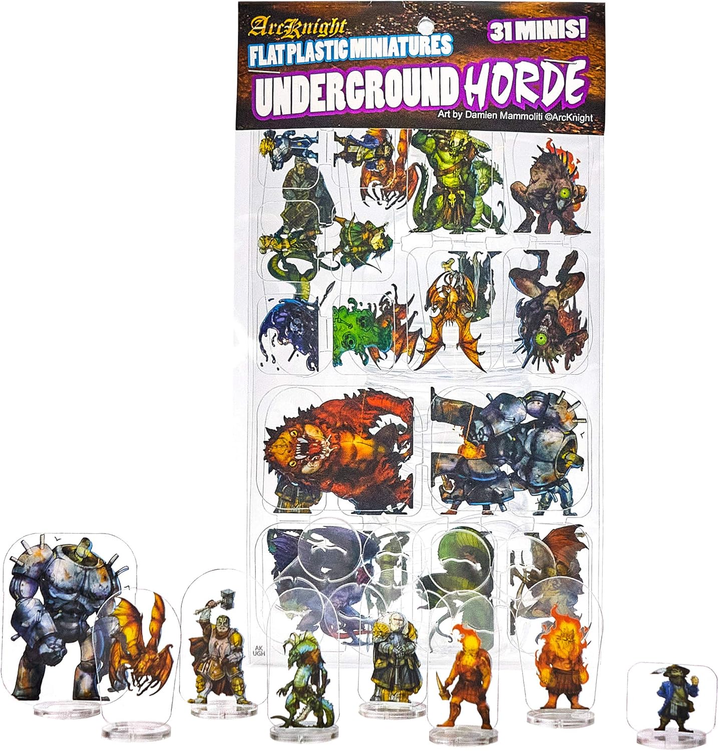 Arcknight Flat Plastic Miniatures: Underground Horde; 31 Unique Subterranean-Themed Minis for DND 5e and Pathfinder; Affordable, Skinny Figurines for Dungeons and Dragons and Other Tabletop RPG Games