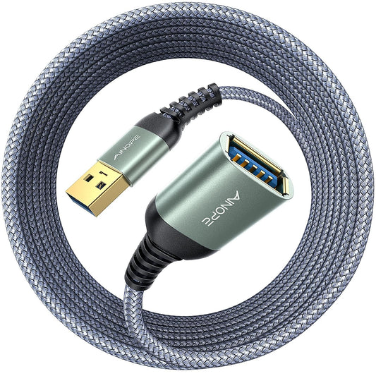 AINOPE 2 Pack USB Extensions Cable High Speed USB 3.0 Extension Cord Type A Male to Female Sturdy Braided Material Fast Data Transfer Compatible with USB Keyboard,Mouse,Flash Drive,Grey,20FT+20FT