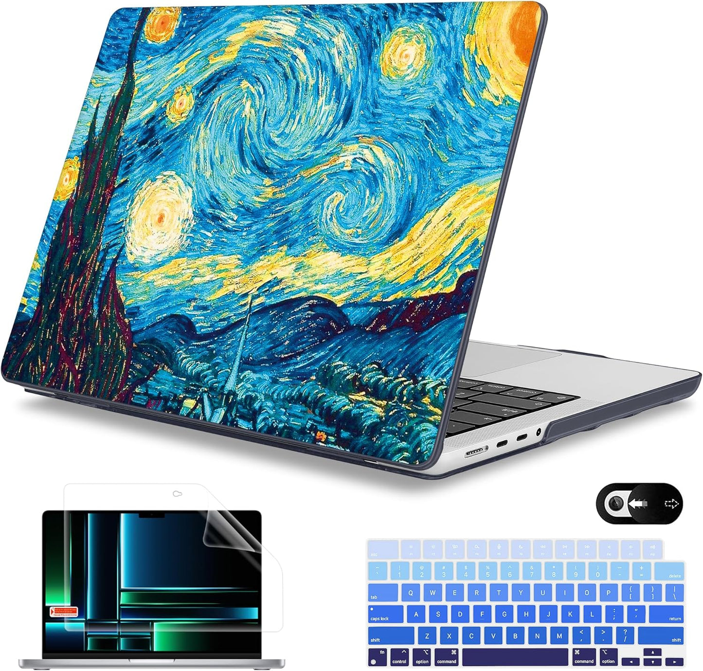 Mektron Case for MacBook Pro 16" M4 A3403 A3186 M3 A2991 M2 A2780 M1 A2485 (2021/2023/2024) Pro/Max with Touch ID, Hard Shell Plastic Laptop Cover Keyboard Cover Screen Protector, Abstract Starry Sky