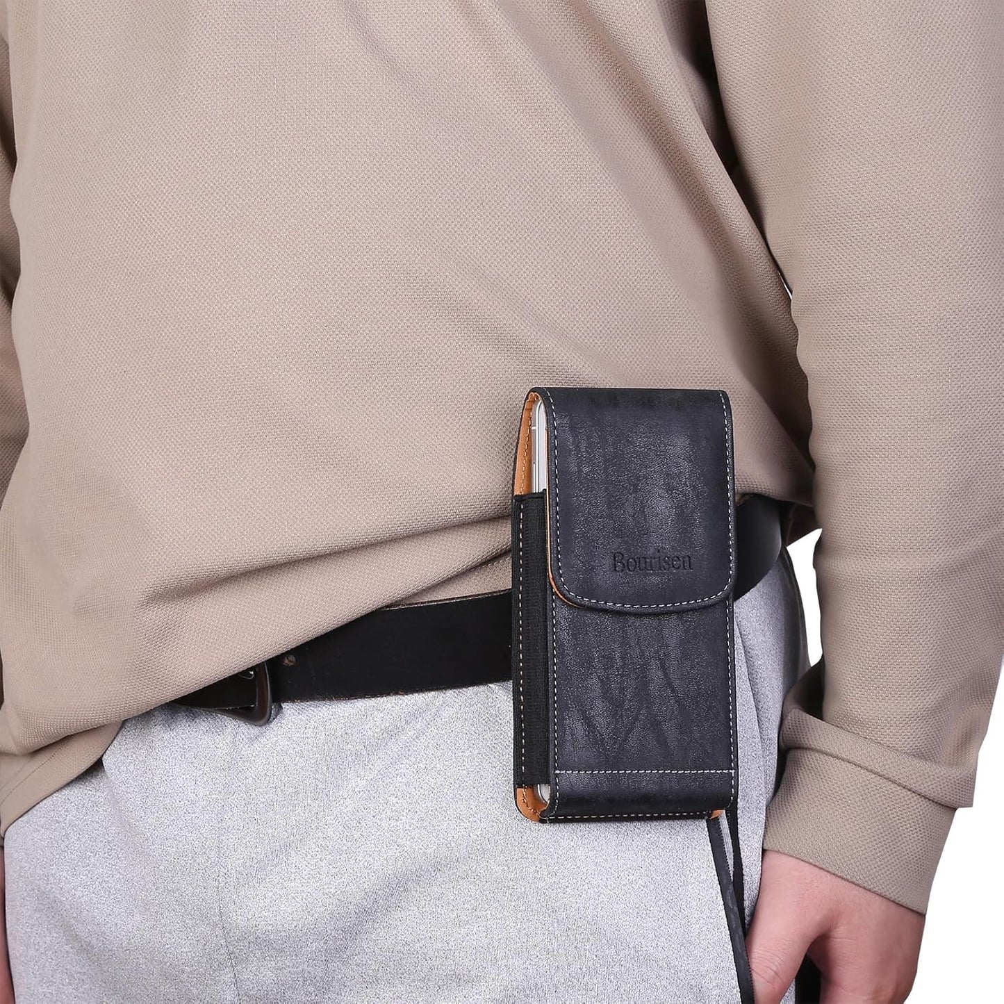 Phone Holster Pouch Case Belt Clip Loops Card Slot for Man iPhone12 13 14 15 16 17,11 12 13 14 15 16 17pro,17Air/Samsung S25 S24 S23 S22 S21 S20/LG/Moto (Black&Yellow, L(6.1" x3.2''x0.8))