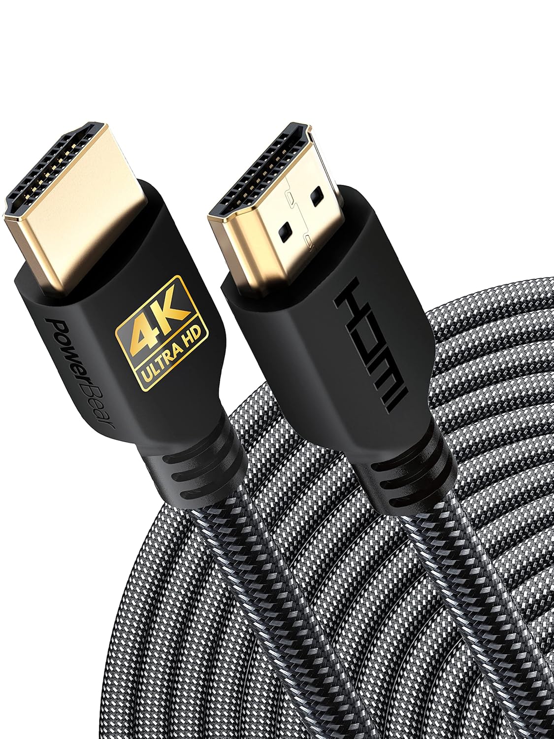 PowerBear 4K HDMI Cable 25 ft | High Speed Hdmi Cables, Braided Nylon & Gold Connectors, 4K @ 60Hz, Ultra HD, 2K, 1080P, ARC & CL3 Rated | for Laptop, Monitor, PS5, PS4, Xbox One, Fire TV, & More