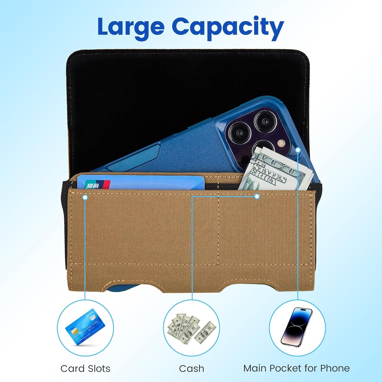 Mopaclle Nylon Horizontal Phone Holster for Men Belt, Magnetic Closure Cell Phone Belt Holder with Metal Clip and Dual Belt Loops for iPhone 13 mini, 12 mini, SE 2022, SE 2020, iPhone 8, 7, 6S, 6