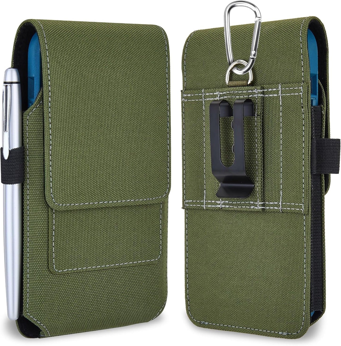 BECPLT for iPhone 17 Pro Max Air 16/15/14/13/12/11 Pro Max Nylon Cell Phone Pouch Holster Case with Belt Clip Cover Holder for Galaxy S25+ S24+ S23+ S22+ S21+ (Green)