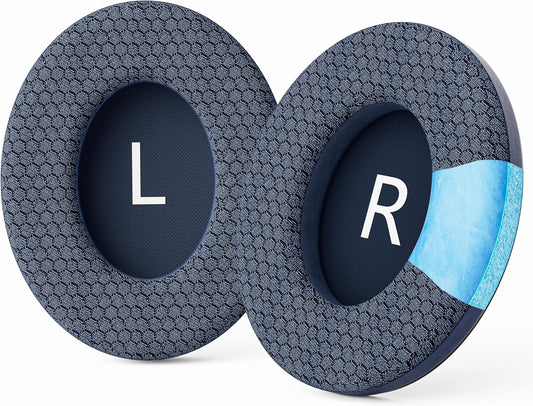 Cooling Gel Headphones Replacement Ear Pads for Bose Quiet Comfort QC35, Mesh Soccer Net Fabric Breathable Sports Fabric, Extra Thick & Cooler for Longer, Softer Memory Foam - Blue