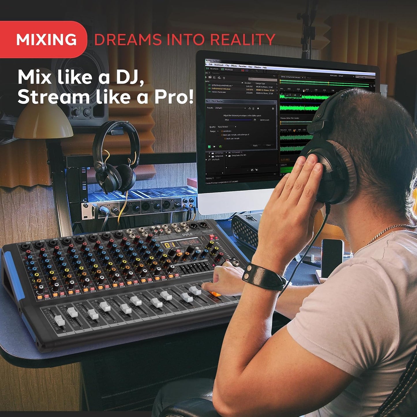 PYLE 12-Channel Bluetooth Studio Audio Mixer - DJ Sound Controller Interface with USB Drive for PC Recording Input, RCA, XLR Microphone Jack, 48V Power, For Professional and Beginners - PMXU128BT