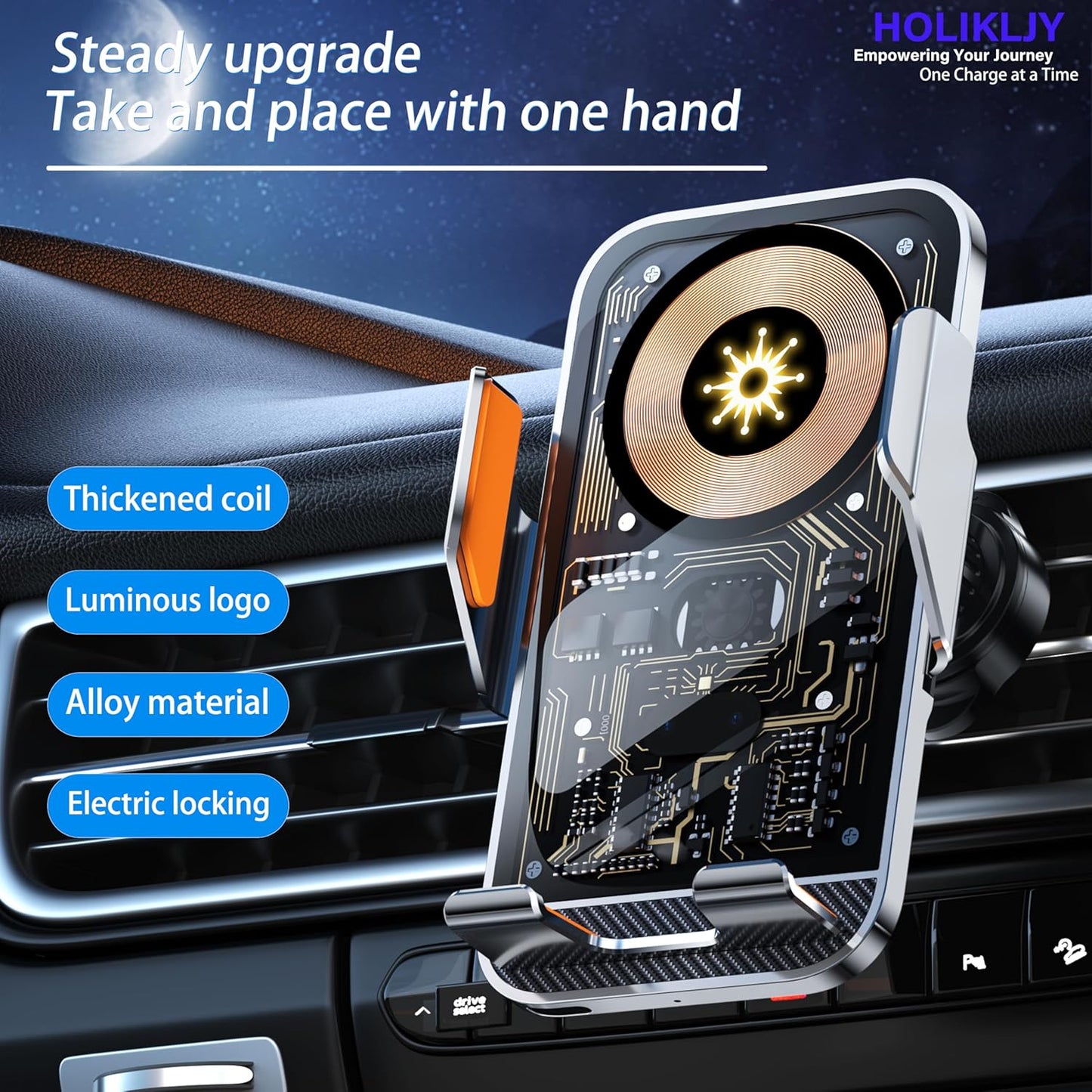 Car Phone Holder Charger Wireless Cell Phone Car Mount - 15W Fast Charging Auto-Clamping Air Vent Car Phone Mount Charger for iPhone 16 Pro Max 16 15 14 13 12 Pro and Sumsung Galaxy Series