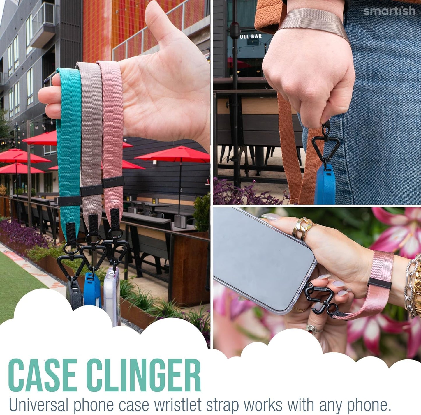 Smartish Phone Wristlet - Case Clinger - Universal iPhone Holder with Detachable Wrist Strap Loop with Phone Insert Unisex Gift for All Phone Cases iPhone, Galaxy, Pixel - Black Tie Affair