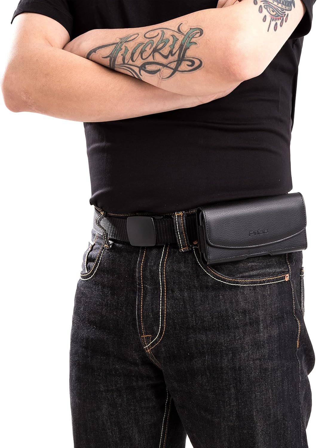 PiTau Holster for iPhone SE, 8, 7, 6s, 6, Premium Cell Phone Belt Holder Case with Clip Loops ID Card Carrying Pouch Cover, (Fits Apple Phone with Case on) Black Small