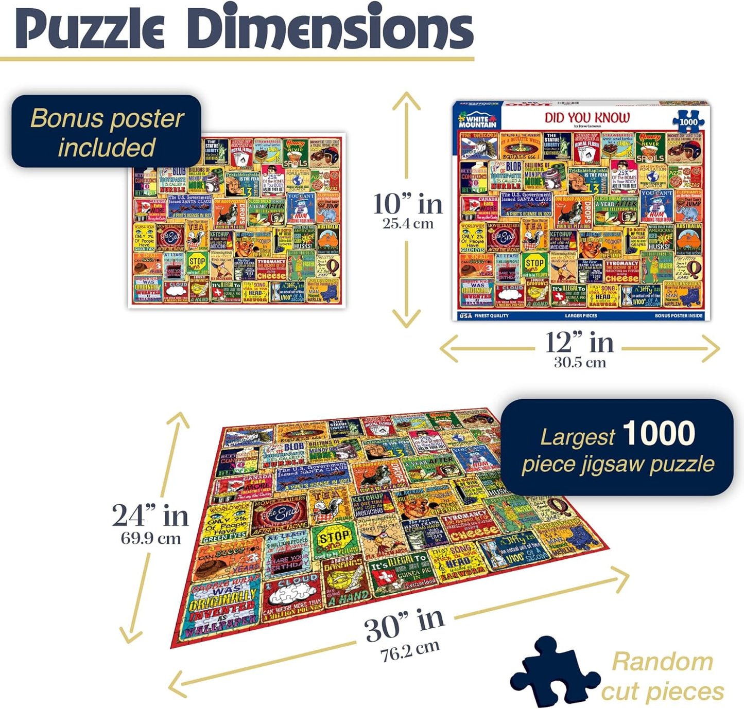 White Mountain Did You Know Fun 1000 Piece Puzzle for Adults Vintage Collage Jigsaw Puzzles for Seniors