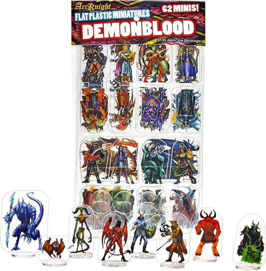 Arcknight Flat Plastic Miniatures: Demon Blood; 62 Unique Infernal-Themed Minis for DND 5e and Pathfinder; Affordable, Skinny Figurines for Dungeons and Dragons and Other Tabletop RPG Games
