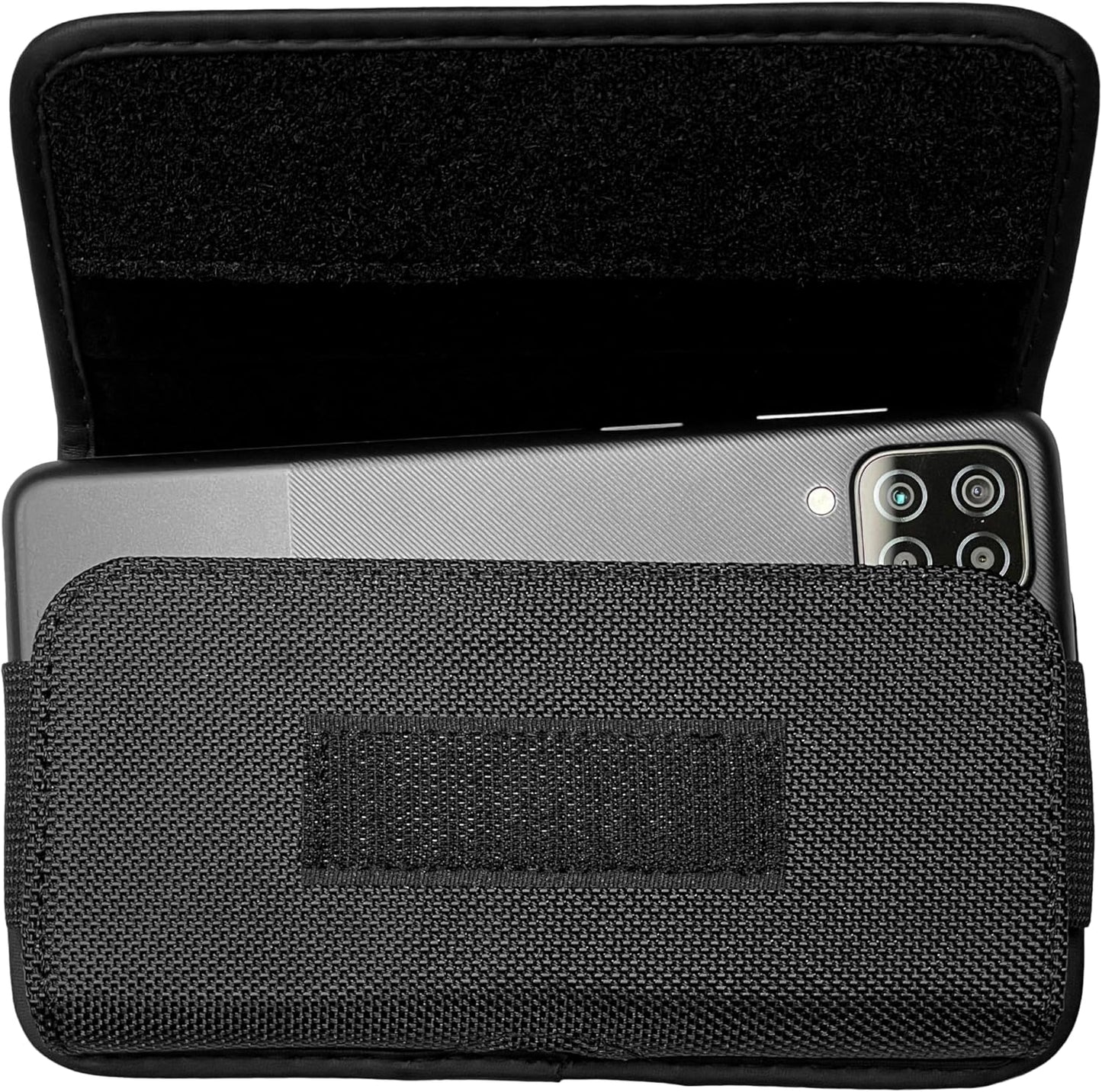 Nylon Cell Phone Holster for Samsung Galaxy A23/A25/A26/S22/S23/S24/S25 Cricket Outlast 5g, icon 5,icon 6, Horizontal Case Canvas Waist Carrying Pouch with Belt Clip/Loops, Black