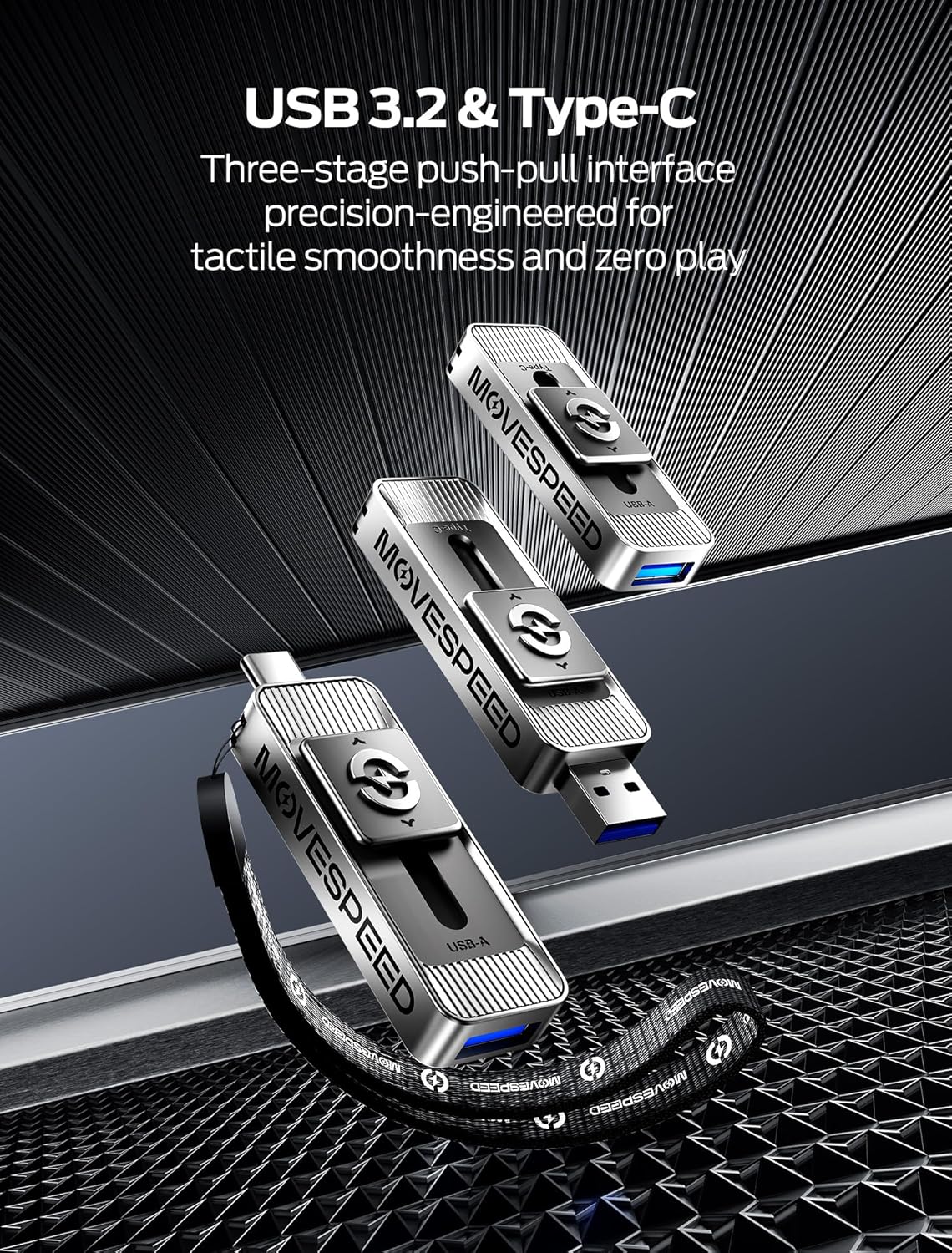 MOVE SPEED 1TB Solid State Drives with Dual Ports & Push-Pull Design — 560MB/s Read Speed, Type C + USB 3.2 Drive Portable ssd for iPhone 15/16/Android/Mac