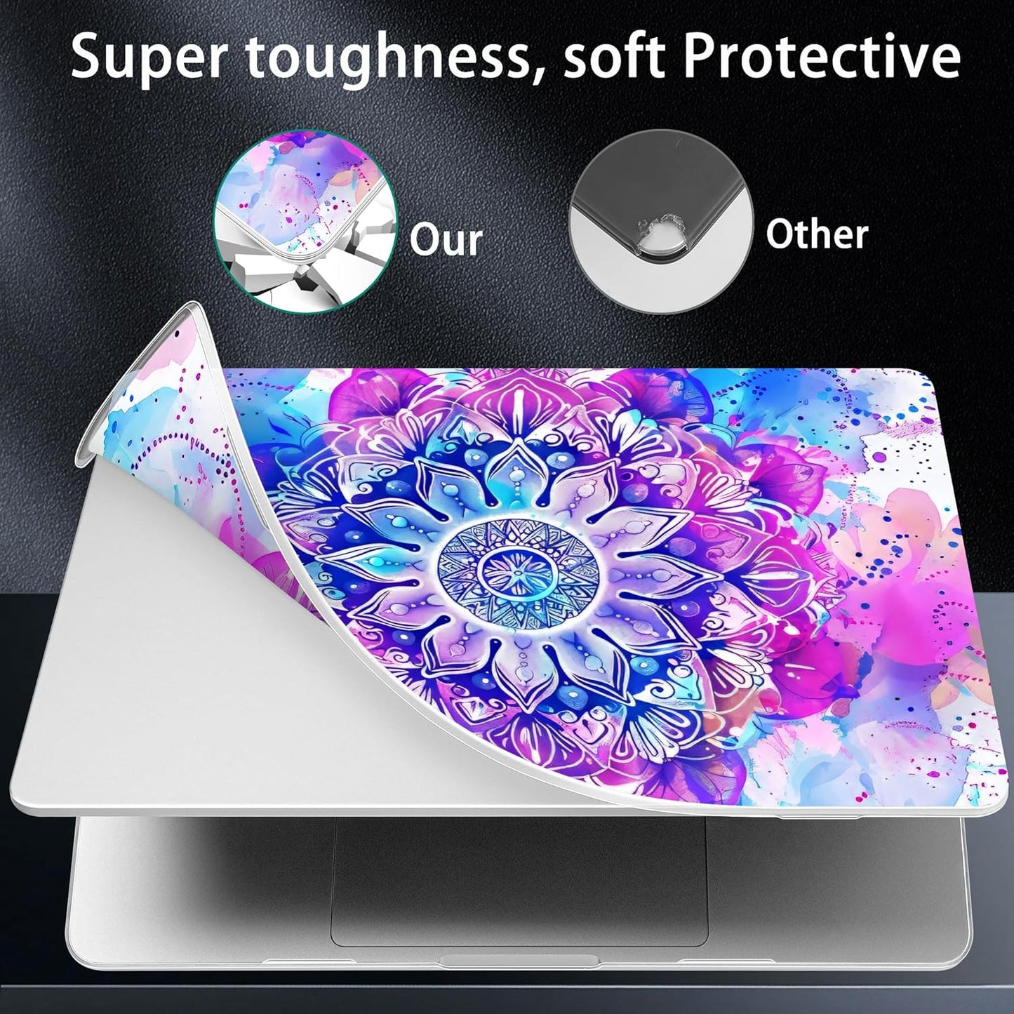 for MacBook Pro 16 inch Case 2021 2022 2023 2024 Release A3186 A3403 M4 A2991 M3 A2780 M2 A2485 M1 Pro/Max, Hard Shell Case with Screen Protector & Keyboard Cover, Mandala