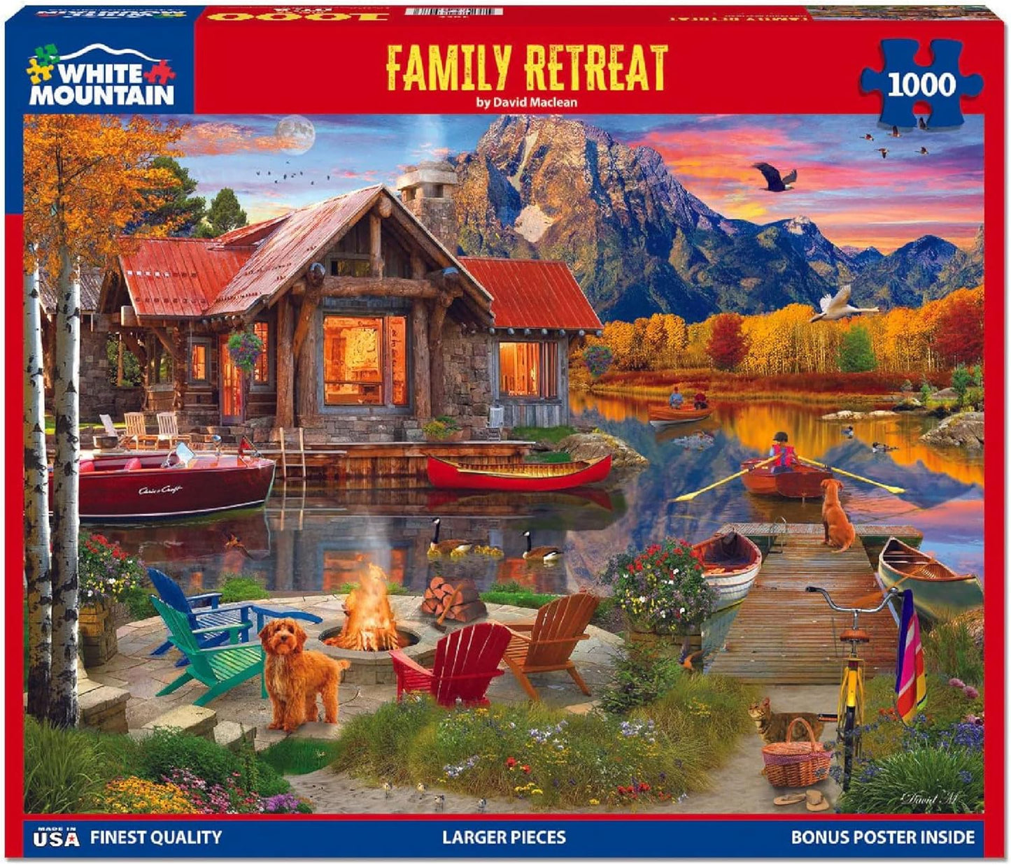 White Mountain Family Retreat Fall Puzzles 1000 Pieces Scenic Lake Cabin Puzzle for Adults and Families