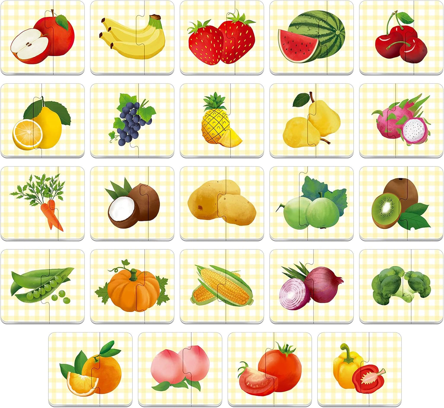 48 Food Matching Puzzles with Error-Correction Mechanism Pre-Primer in 2 Pieces, Perfect for Preschool Learning (24 Blocks Double Sided)