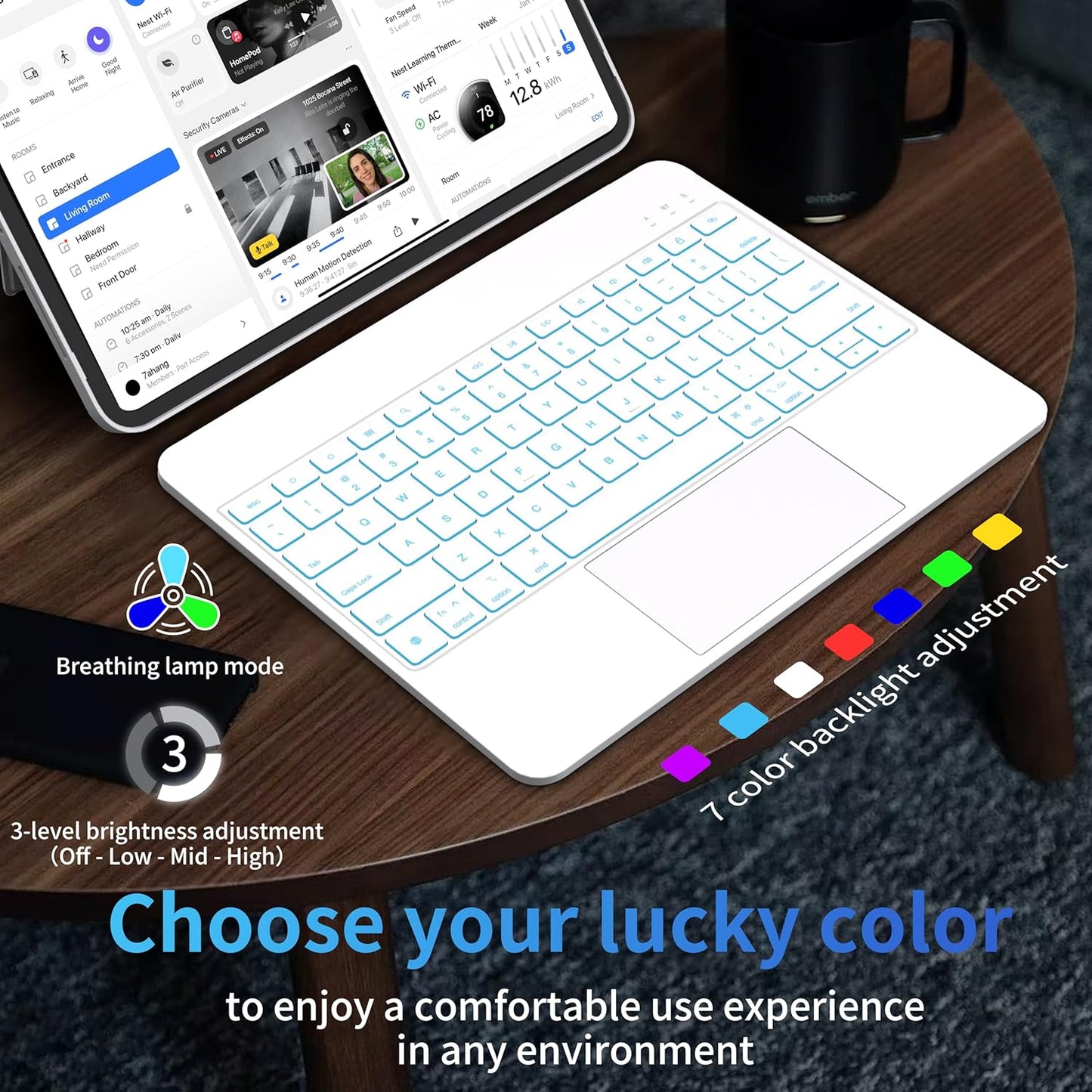 iPad Pro 13 Inch Case 2024 with Keyboard, Magnetic Detachable Keyboard Case for iPad Pro 13 Inch (M4, 2024) with 7 Colors Backlight, Multi-Touch Trackpad, Portrait/Landscape Mode (White)