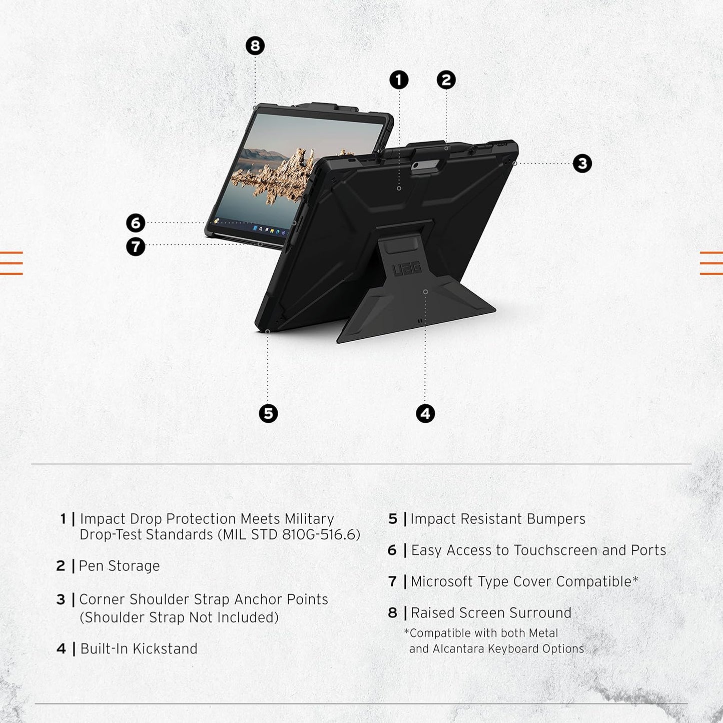 URBAN ARMOR GEAR UAG Designed for Microsoft Surface Pro 11/10/9 Case with Multi-angle Kickstand & Pen Holder Compatible with Type Cover Keyboard Rugged Protective Cover Heavy Duty, Metropolis SE Black