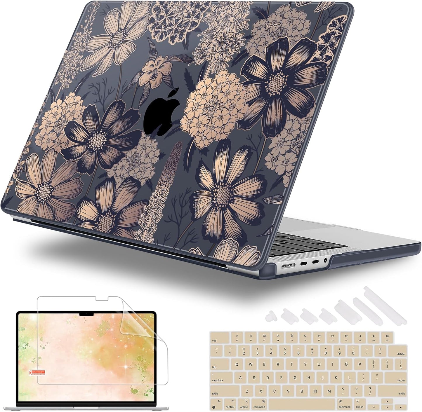 for MacBook Pro 16 inch Case 2021 2022 2023 2024 Release A3186 A3403 M4 A2991 M3 A2780 M2 A2485 M1 Pro/Max, Hard Shell Case with Screen Protector & Keyboard Cover, Spring Floral