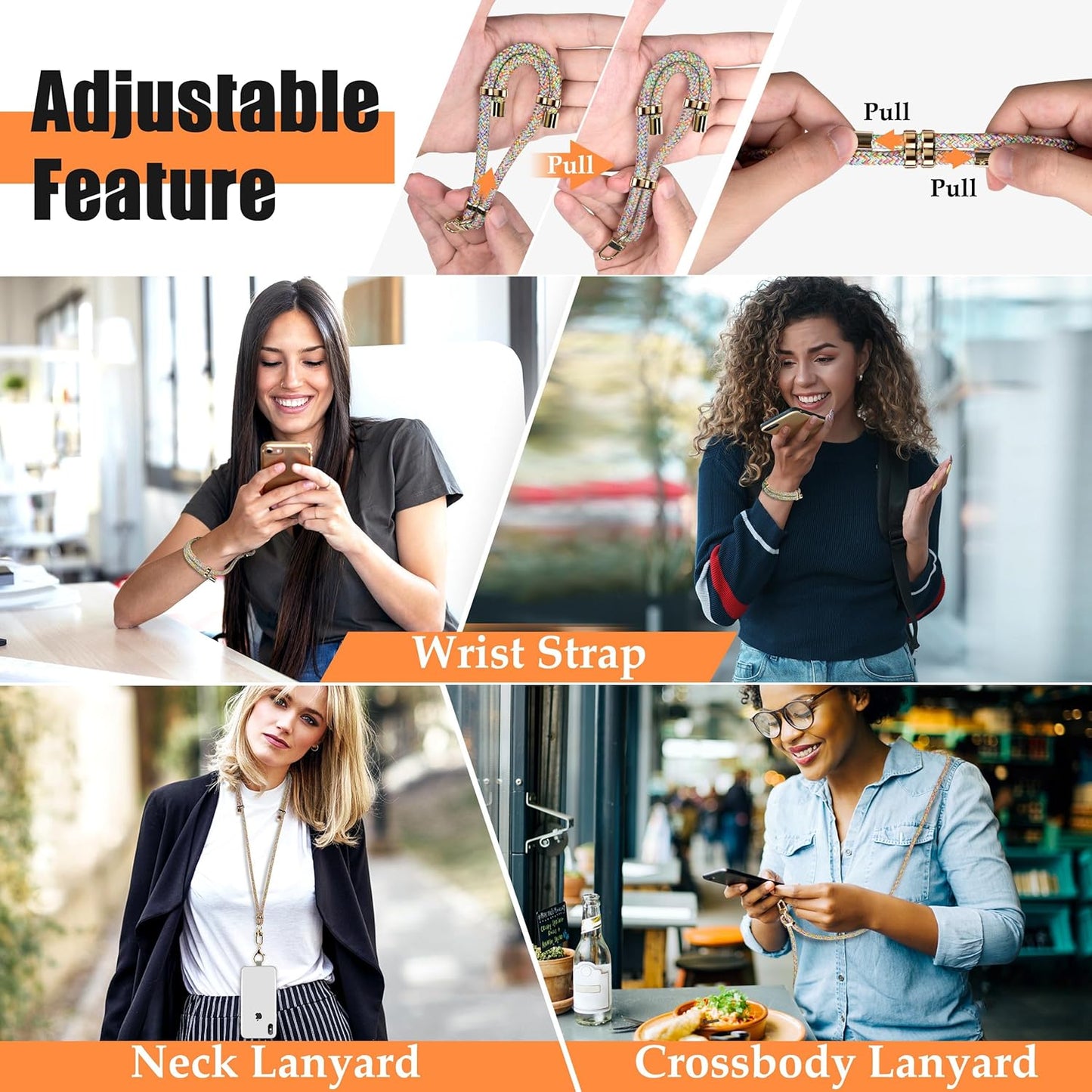 Kaptron Universal Phone Lanyard with Wrist Strap, Adjustable Crossbody Cell Phone Lanyard and Wrist Strap with Phone Tethers