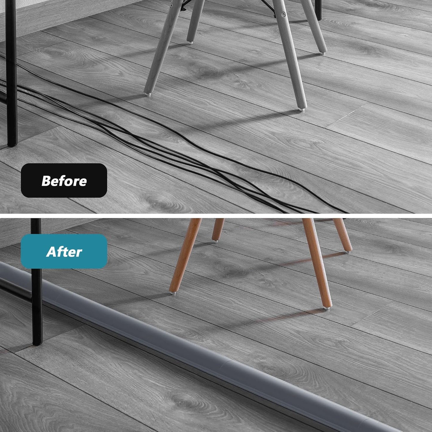 Cord Cover Floor 34in (2 x L17in), Large Capacity Floor Cable Cover, Hard PVC Cord Hider, Wire Cable Management Raceway, Grey, Cord Cavity - 1.8"(W) x 0.6"(H)